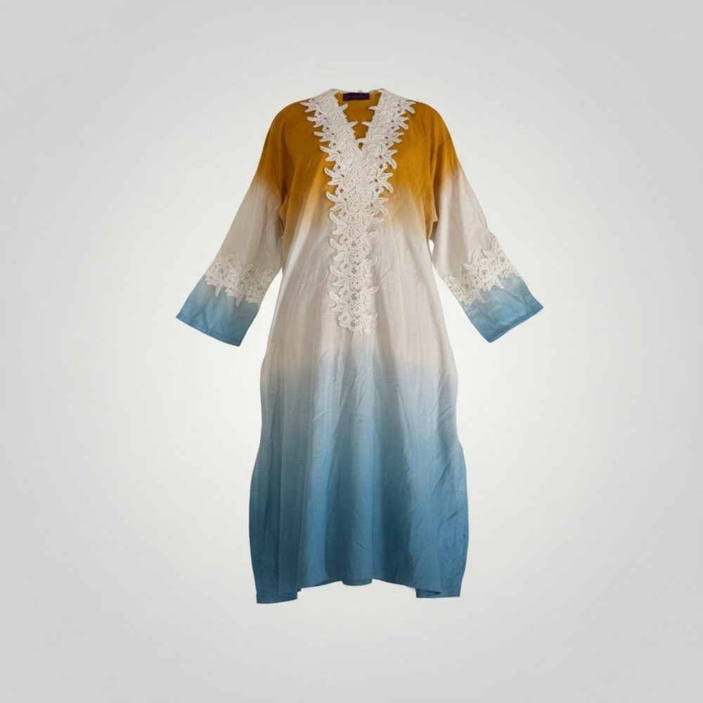 Sana Safinaz Tunic Dress Kurta Small Blue Yellow Pakistani Lace Embroidered Boho
